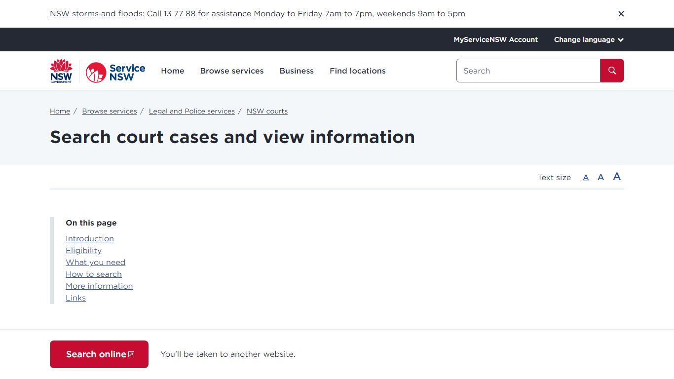 Search court cases and view information | Service NSW